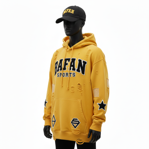 Sweat-shirt pour homme 350 GSM en tissu polaire de coton doux, style délavé jaune, broderie personnalisée, logo personnalisé, streetwear basique - Product Image 4