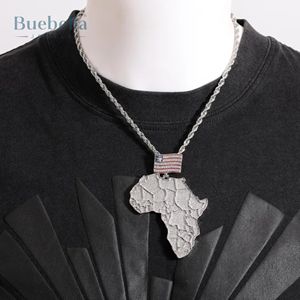 Impresionante 925 Plata Hip Hop Moissanite diamante colgante Iced out África mapa EE. UU. Bandera encanto Bling joyería regalo para él - Product Image 3