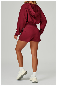 ชุดเสื้อแจ็กเก็ตมีฮู้ดสำหรับผู้หญิงชุดกีฬามีซิปรูดสำหรับวิ่งโยคะฟิตเนสปรับแต่งโลโก้ได้สำหรับฤดูใบไม้ร่วงและฤดูหนาว - Product Image 4