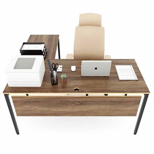 Escritorio Ejecutivo en Forma de L SLEAN HBSL019, Diseño Contemporáneo de Lujo con Patas de Hierro, Material de Madera Contrachapada para Muebles de Oficina - Product Image 1