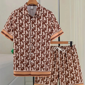 Ensemble d'été léger pour hommes Combo chemise et short en tricot texturé pour les vacances ou les sorties à la plage - Product Image 1