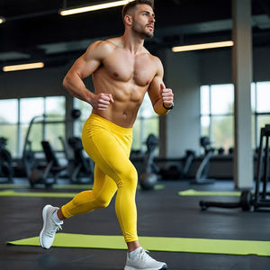 กางเกงรัดรูปผ้ายืดหยุ่นสูงระบายอากาศได้ดีผ้าสแปนเด็กซ์/ ไนลอนเอวสูงสำหรับผู้ชายแห้งเร็วเข้ายิมฟิตเนสจ๊อกกิ้งเล่นกีฬา - Product Image 2