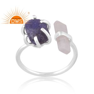 แหวนพลอยสีรุ้งธรรมชาติสำหรับผู้หญิงแหวนเงินสเตอร์ลิงและพลอยแทนซาไนต์เครื่องประดับออกแบบได้ตามต้องการของขวัญสำหรับผู้หญิง - Product Image 1