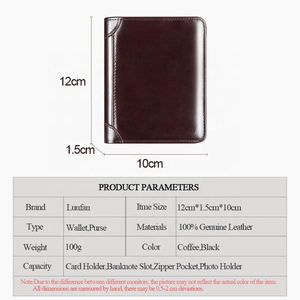 Nouveau design de portefeuille pour hommes portefeuille en cuir véritable vintage noir pour hommes mini porte-cartes portefeuille court 3 plis logo personnalisé oem - Product Image 6