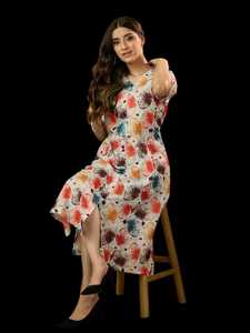 Elegante vestido de fiesta de noche de verano para mujer, vestido largo plisado con estampado floral y mangas cortas, vestido largo informal oscilante - Product Image 5