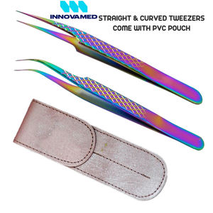 Juego de 4 piezas de color arcoíris de pinzas de pestañas hechas a mano de alta calidad para uso en salón extensiones de pestañas de acero inoxidable INNOVAMED - Product Image 2