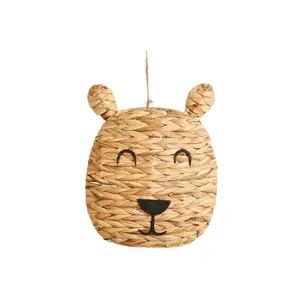 Suitable For Kid Room Water hyacinth Wall Decoration Bear Beige Handwoven Bear Shaped Wall Mount Kid Decor Accent For Nursery