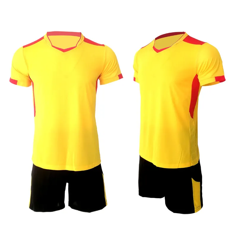 Toptan profesyonel Logo futbol forması üniforma erkekler için 2024 yeni stil futbol forması siyah ve sarı renk