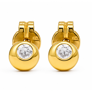 Solid Gold Bezel Set Round Zircon <b>Stud</b> <b>Earrings</b> for Women & Children's Engagement Minimalist <b>Fine</b> Jewelry OEM ODM Wholesale - Product Image 3