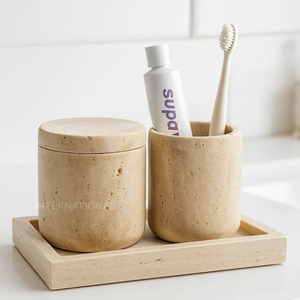 Best-seller Porte-brosse à dents en pierre de travertin Fait à la main Accessoire de salle de bain naturel de luxe Moderne Durable Facile à nettoyer - Product Image 1