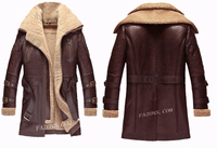 Blouson aviateur en cuir et peau de mouton pour homme, style gothique punk, décontracté, col rabattu, coupe classique
