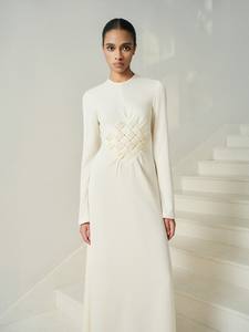 Robes de mode haut de gamme femmes à manches longues Mito drapé longue robe Deknit dos Satin Georgette vêtements pour femmes blanc - Product Image 4