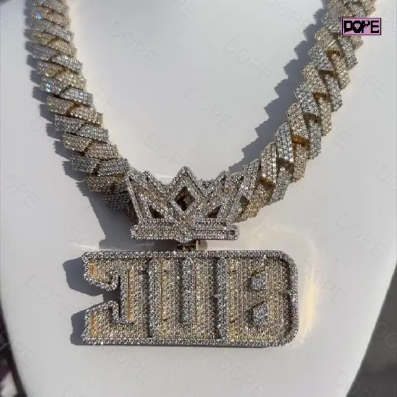 Hiphop VVS Mossanite Pendant Custom Letter 925 Sterling Silver Crown Bail Iced Out Moissanite Pendant