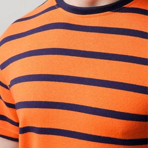 เสื้อยืดคอกลมผ้าฝ้ายลายทางสีส้มสำหรับผู้ชายเสื้อยืดแขนสั้นลำลองสำหรับฤดูร้อน - Product Image 3