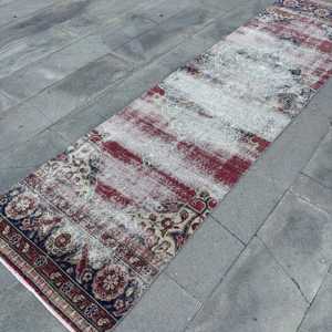 Vintage Turkish <b>Runner</b> Rug 2.7x10.2 ft, <b>Red</b> Floral Rug Wool - Product Image 3