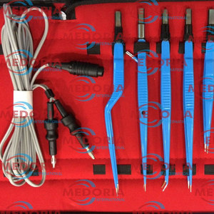 Juego de instrumentos de fórceps bipolares internacionales Medoria de alta calidad Cable de 3 metros de silicona reutilizable azul-9 piezas para sala quirúrgica - Product Image 1