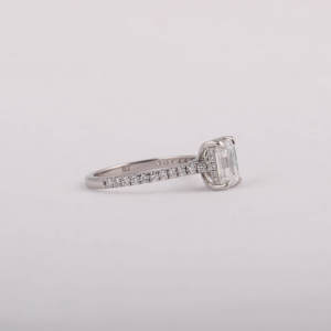 Emerald Cut Lab Grown Diamond Pave Setting Engagement Ring 14K <b>Solid</b> Gold Gold Plated Trendy Style Accent Women Gift Ring - Product Image 3