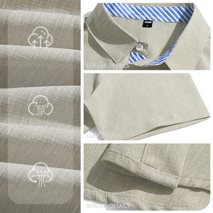 Camicia da <span class=keywords><strong>uomo</strong></span> <span class=keywords><strong>in</strong></span> misto <span class=keywords><strong>lino</strong></span> a maniche corte con bottoni, tinta unita, traspirante, casual, estiva, con tasca sul petto. - Product Image 3