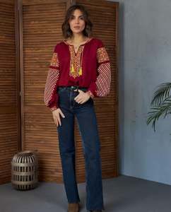 Blusas ucranianas para mujer, cuello redondo bordado, alta moda, manga larga con globo, cuello redondo, ropa de fiesta, Top ucraniano de lujo - Product Image 3