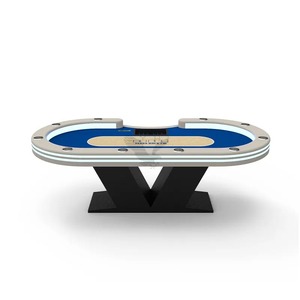 Table de poker professionnelle en bois massif de casino avec éclairage LED et jambes en forme de V pour le jeu de Mahjong Prix personnalisés disponibles - Product Image 2