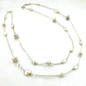 Collier superposé style bohème pour femme en argent 925 plaqué or avec perles de culture d'eau douce, idéal pour le quotidien - Product Image 2