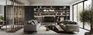 Luxury Italian Style Living Room Furniture Set Modern Wooden Backlit LED Bookshelf Glass Cabinet Wall Unit <b>TV</b> <b>Stand</b> Sofa Combo - Product Image 2