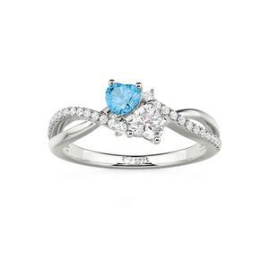 Anillo Doble Corazón Personalizado Jeulia - Plata de Ley con Baño de Oro Rosa o Oro de 18K, Anillo de Moda para Boda - Product Image 3