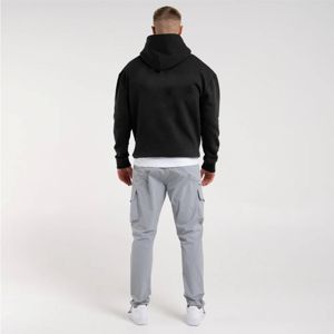Sweat à capuche en molleton à couleurs personnalisées pour hommes-Cordons de serrage de coupe régulière avec poches Kanga imprimées tonales sur la poitrine et le dos pour une tenue décontractée d'hiver - Product Image 2
