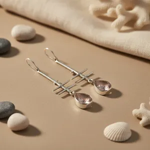 Pendientes de gota de cuarzo plateados para mujer, clásicos, de aleación, ideales para fiestas, regalo de moda - Product Image 3