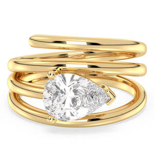 REYES-Anillo solitario de moissanita en forma de pera con diseño espiral único, joyería fina certificada GRA de Plata de Ley 925 para mujer - Product Image 1