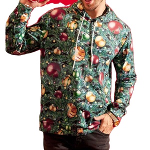 Pulls thermiques de Noël pour hommes, sweats à capuche surdimensionnés à imprimé de Noël avec broderie, fabriqués au Pakistan - Product Image 2