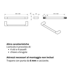 Panarea 45 cm spazzolato portasciugamani cromato mobili da bagno con finitura cromata eleganti dimensioni 45 cm per una comoda conservazione - Product Image 4