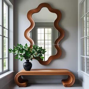 Miroir mural rond Art Déco en bois léger et écologique fait main KALATRI avec cadre véritable Haryana 4,0 mm d'épaisseur - Product Image 2