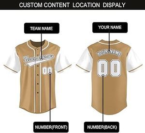 "Maillot de baseball doré personnalisé-Chemise de sport boutonnée personnalisée avec nom et numéro, pour hommes et femmes" - Product Image 5