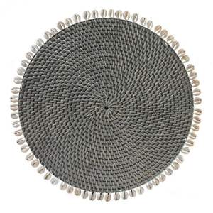 จานหวายทรงกลมพร้อมเปลือกหอยตกแต่งสำหรับเก็บของในห้องครัวแผ่นรองหม้อหรือตกแต่งผนังใหม่ล่าสุด - Product Image 1