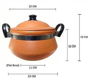 Pot en terre cuite pour la cuisson du biryani avec deux poignées et couvercle en céramique, 3 litres, design classique écologique, pot pour cuisinières à gaz et à induction - Product Image 4