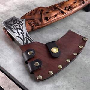 Hache viking de haute qualité, très vendue, forgée à la main, manche gravé, acier à haute teneur en carbone, gaine en cuir fin de qualité supérieure pour l'extérieur - Product Image 6