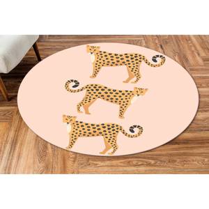 Tiger Print Circle <b>Rug</b>: Pink Animal Accent <b>Rug</b>, Non-Slip,<b>Chenille</b> <b>Rug</b> - Product Image 3