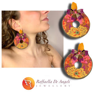 Pendientes de Aro de Latón con Flores, Artesanía Italiana, Hechos a Mano en Italia, Primavera 09, Joyería Única y Exclusiva con Cuentas - Product Image 3