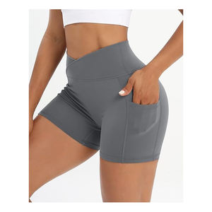 Short de yoga solide de haute qualité pour femme avec poche latérale taille haute pour matériau séchage rapide et conception sans couture - Product Image 2