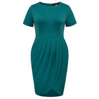 Vente en gros Robe moulante à ourlet ras du cou pour femmes taille définie à manches courtes Robes grande taille pour femmes imposantes