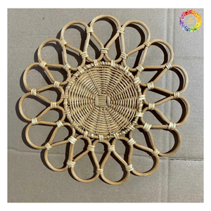 Handwoven <b>Round</b> Rattan <b>Placemats</b>, Straw Serving Mat, Natural Kitchen Decor for Table, Flower-Shaped Rattan <b>Placemat</b> - Product Image 1