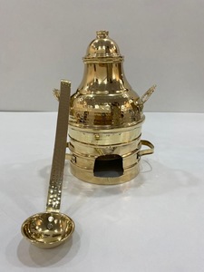 กระติกกาแฟดัลลาห์แบบสลักลายด้วยมือ ชุบเงิน งานทองเหลืองทำมือ ขนาดใหญ่ ของสะสม พร้อมที่อุ่นกาแฟ - Product Image 5