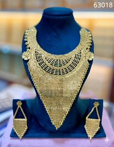 ชุดสร้อยคอพร้อมจี้พู่ห้อย ดีไซน์ลายฉลุตาข่ายชุบทองหรูหรา เครื่องประดับแฟชั่นเจ้าสาวแบบหนัก รุ่น 63012 - Product Image 5