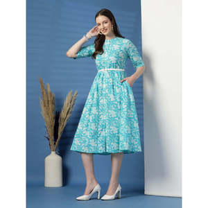 ชุดเดรสผ้าฝ้ายทรงพอดีตัวและทรงบานสำหรับผู้หญิงพร้อมดีไซน์ลายพิมพ์ - Product Image 2