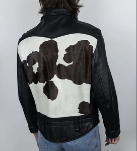 Chaqueta de cuero de pelo de becerro con estampado de vaca Chaqueta de moda elegante Chaqueta de cuero de piel de vaca hecha a mano - Product Image 6