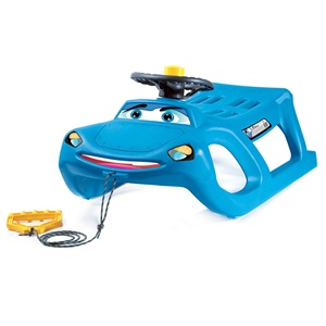 Slitta Sterzante Zigi-Zet - a Forma di Auto, con Slitte in Acciaio e Corda - con Volante e Clacson - Product Image 1