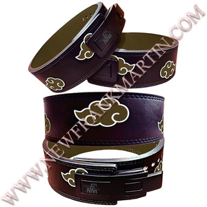 Ceinture d'entraînement de gymnastique personnalisable NFM unisexe en cuir de vachette Akatsuki Cloud Print OEM ODM ceinture de levage de puissance boucle à levier Anime - Product Image 1