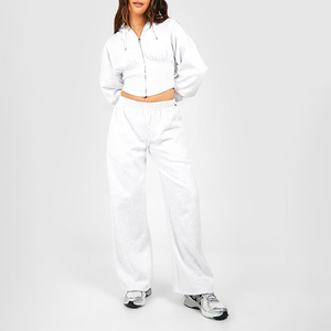 Newest Customized Women's Sweat Suit 100% Cotton Solid Pattern Crop Body Set Ladies <b>Jogging</b> Wholesale Tracksuit Made in Pakistan - Product Image 5