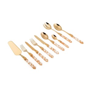 Stainless Steel <b>Set</b> Of 5 Flatware <b>Set</b> Ideal For Kitchen Tabletop Hotel Home Use Silver Color Plated <b>Cutlery</b> <b>Gold</b> Cold Handle - Product Image 4